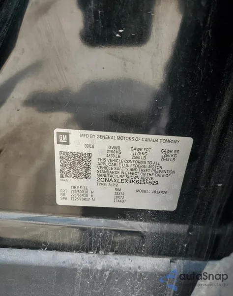 2019 Chevrolet Equinox Lt z USA, uszkodzony, nr VIN 2GNAXLEX4K6155529